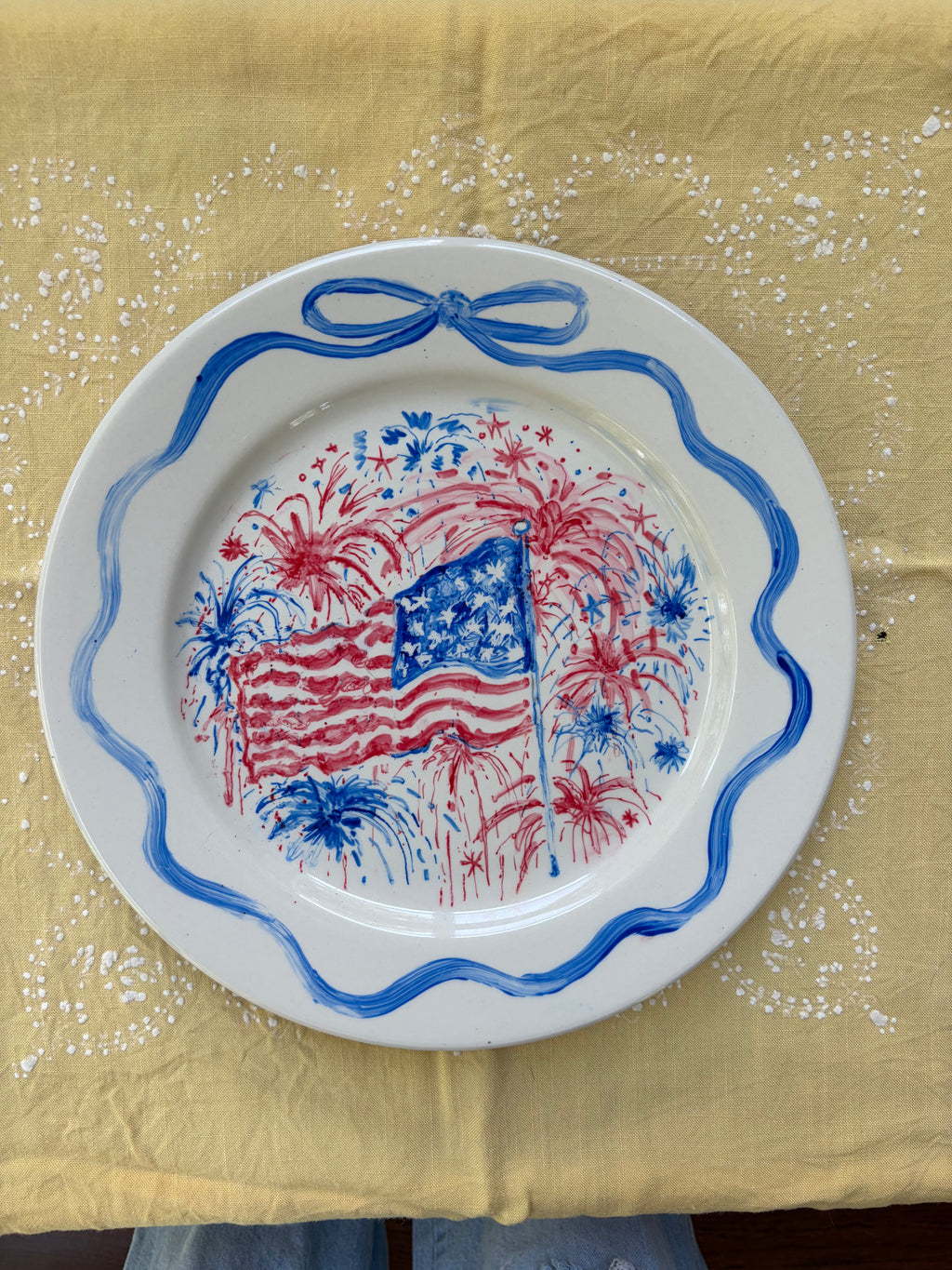 Fireworks on the Fourth Flag Bow Large Plate