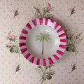 hand painted medium palm tree illustration with hot pink and light pink painted striped border