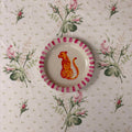 hand painted pink yellow cheetah illustration hand painted on ivory plate